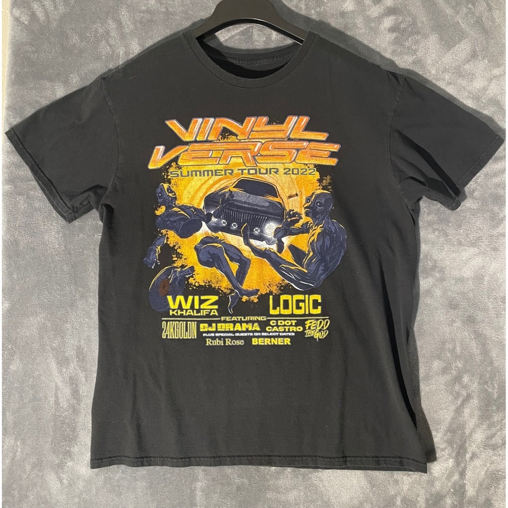 Wiz Khalifa Logic VinylVerse Summer Tour 2022 Black Graphic T-Shirt Mens Small